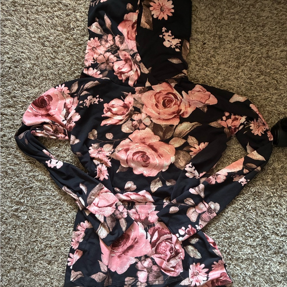 LuLaRoe Pink and Black Floral Hoodie